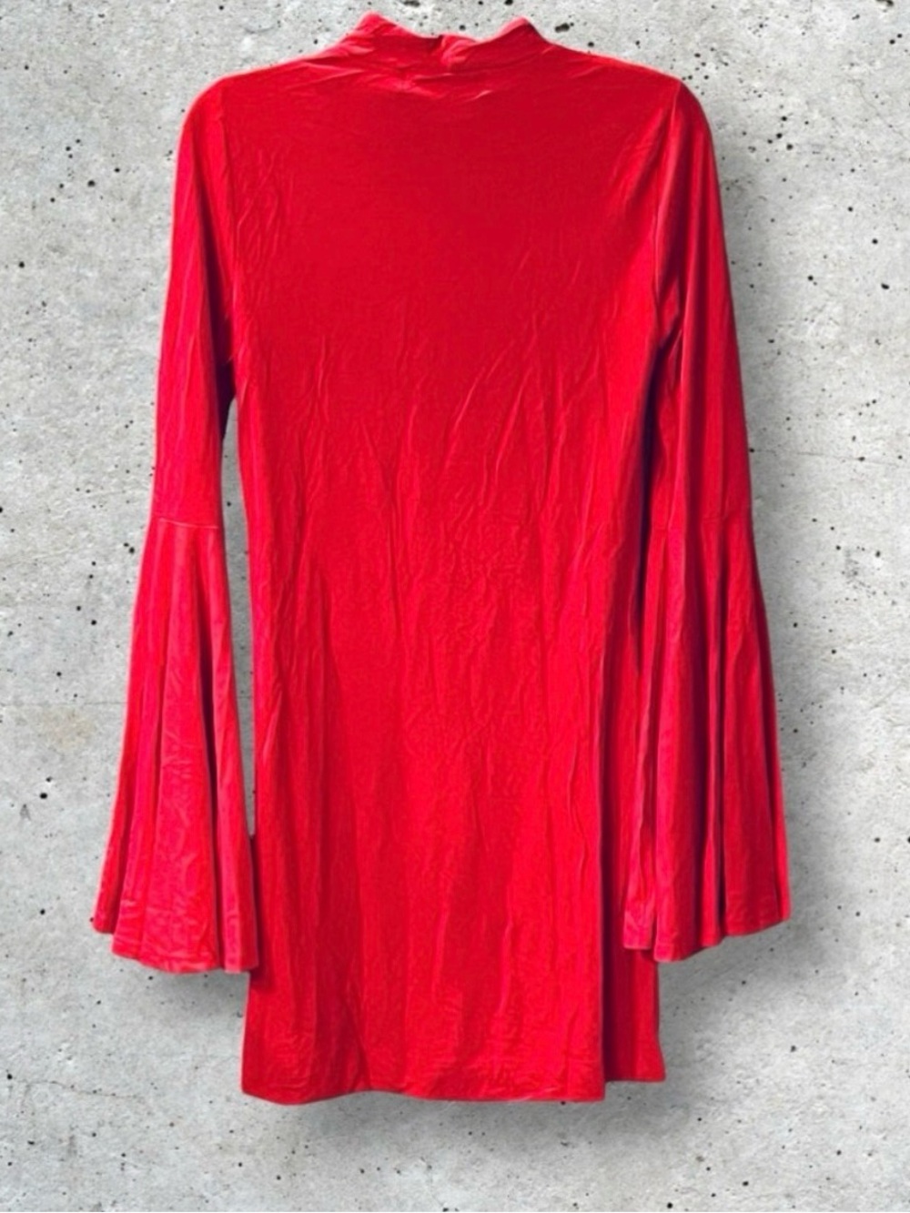 Free People Red Bell-Sleeve Beach Mock Neck Dress
